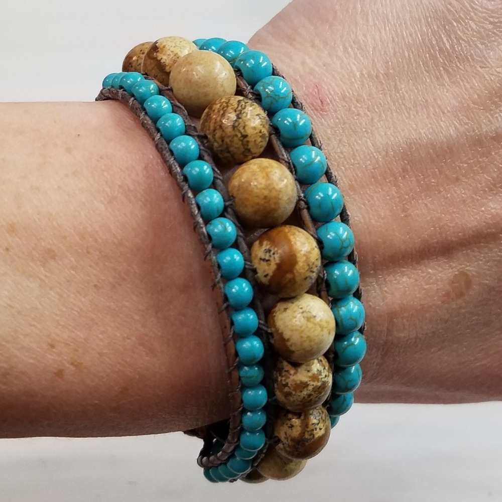 Turquoise Howlite and Picture Jasper Cuff Bracelet